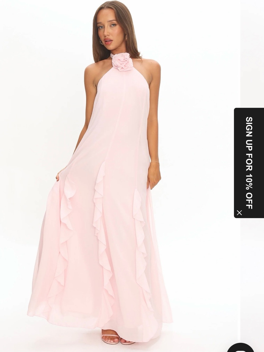 Selfie Leslie Elegant Halter Maxi Dress with Rosette in Light Pink